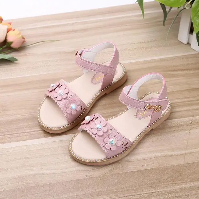 

Fashion Flower Ankle-Wrap Girls Sandals Shoes Flat With Casual Girls Beach Sandals Bowtie Princess Girls Slides Shoes