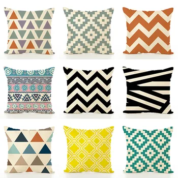 

Geometric Cushion Set Creative Simple Office Linen Pillowcase Modern Style Cushion Cover Decorations For Home