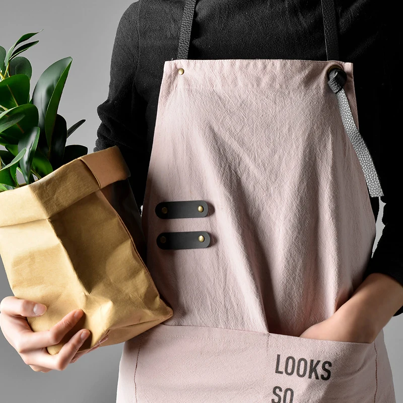 New Nordic Wind Cotton Linen Cooking Kitchen Apron For Woman apron dress flower Shop smock Hairdresser Pocket bib Custom Logo