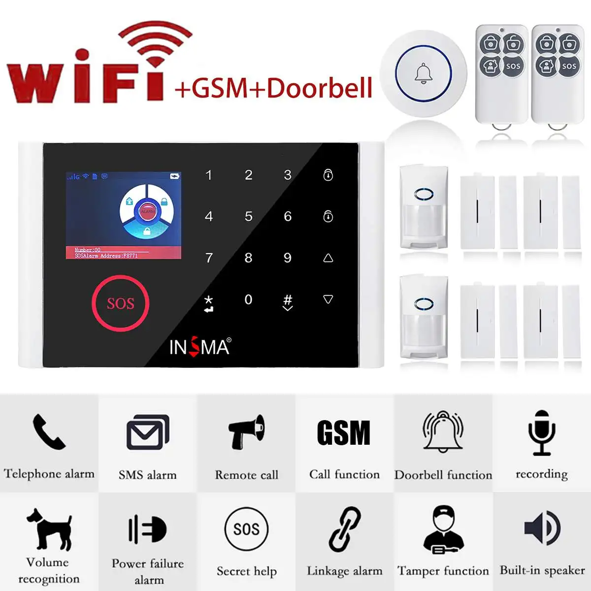 

LCD Touch Keyboard Wireless WIFI GSM GPRS Home Burglar Security Alarm System Sensor kit APP Control CN EN RU ES PT DE KR SA FR