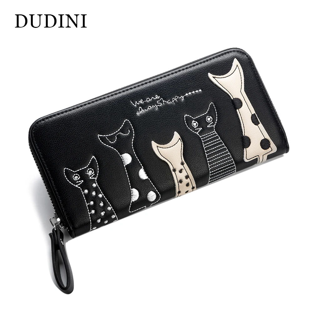 New Europe Women Cat Cartoon Wallet Long Creative Female Card Holder Casual Zip Ladies Clutch PU Leather Coin Purse ID Holder