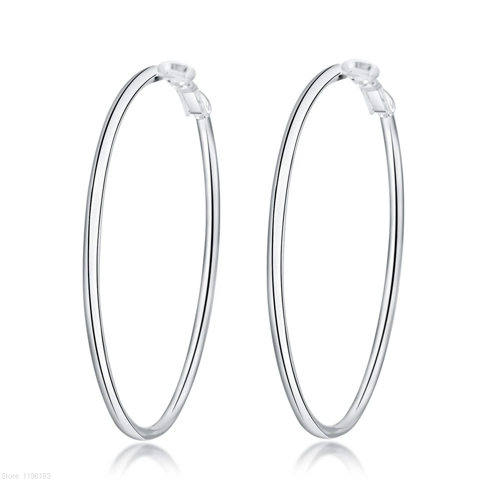 Новые 925 пробы серебряные тонкие гладкие Преувеличенные Большой круг обруч серьги для женщин серьги простые стерлингового серебра-ювелирные изделия