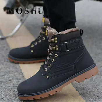 

Winter Shoes Men Boots Snow Boots Lace-up Pu Leather Shoes Warm Plush Black Platform Sneakers Botines Hombre Plus Size 46