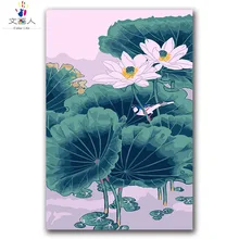 Растительный цветок, птица Живопись Лотос пруд DIY Цифровая живопись маслом по номерам с комплектами для взрослых детей практика, украшения комнаты