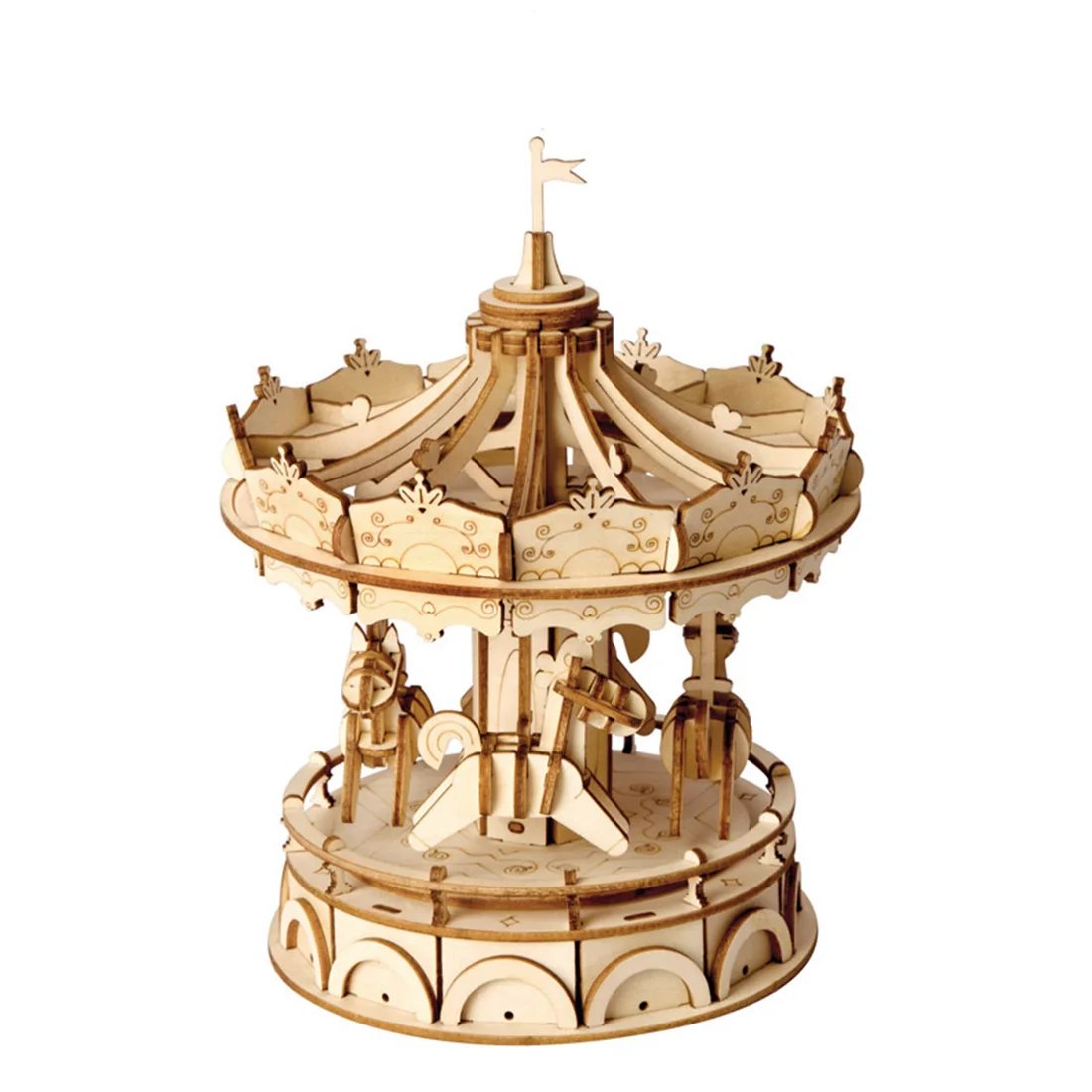 

Rowsfire 3D Movement Assembled Wooden Model Kit Painting Jointed Model Steam Stem Toys for Children Creative Gift - Carousel