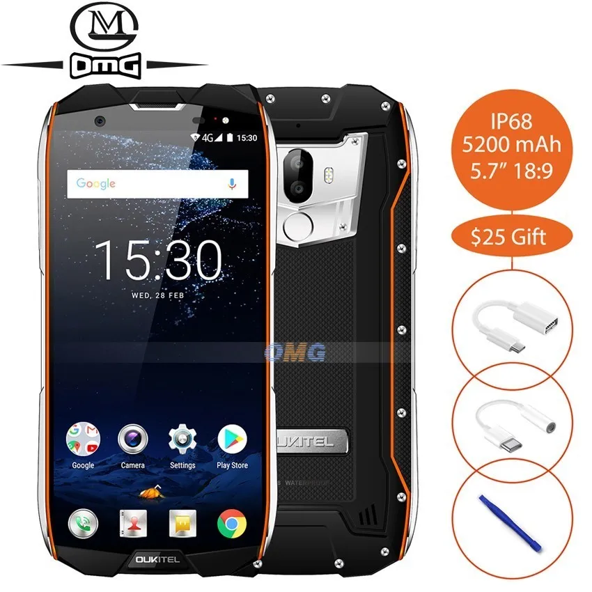 

Oukitel WP5000 IP68 Waterproof mobile phone 5200mAh Battery 18:9 Display MT6763 Octa Core 6G RAM 64G ROM 16MP Cam 4G Smartphone