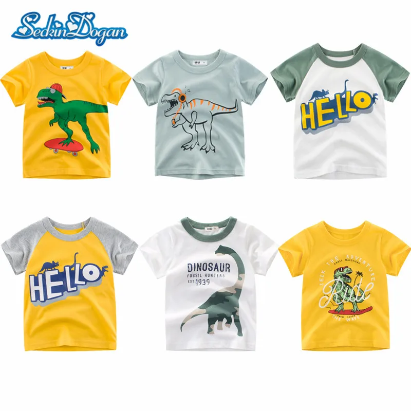 

SeckinDogan Kids T-shirt Cartoon Print Kids Boy Dinosaur T shirt Fashion Summer Short Baby Clothes Soft Cotton Children Tops