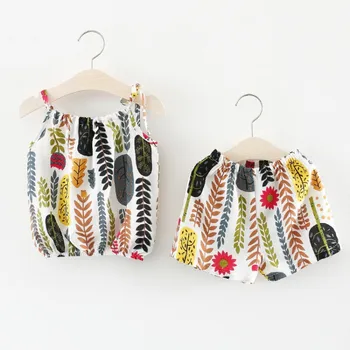 

Baby Summer Girls Clothing Sets Sport Casual Suit Floral Printed Tracksuits Baby O-Neck Sets Baby vest+Pants Girl Kids Clothes