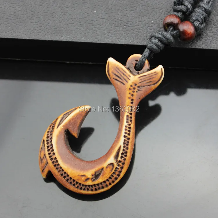 Hawaiian Fish Hook Necklaces, Maori Bone Carving Necklace