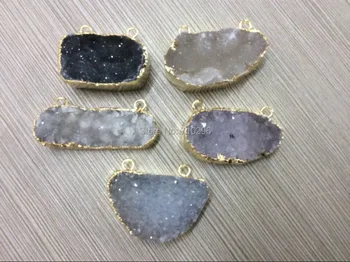 

Mystic Quality Natural Agat e Geode drusy Gem stone Pendants 5pcs/lot 2loops fit necklace gem