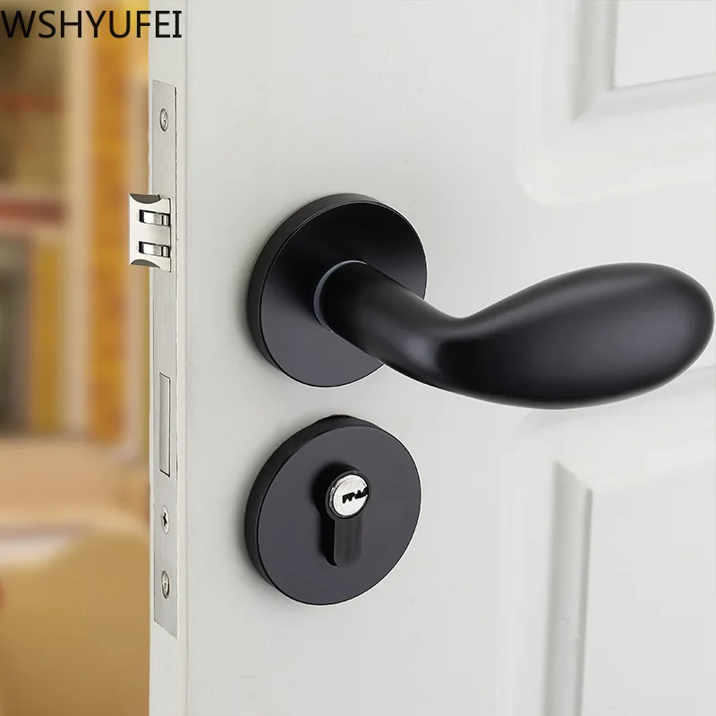  1pcs high quality home space aluminum door locks by elegant black fashion indoor solid handle lock - 33039724255