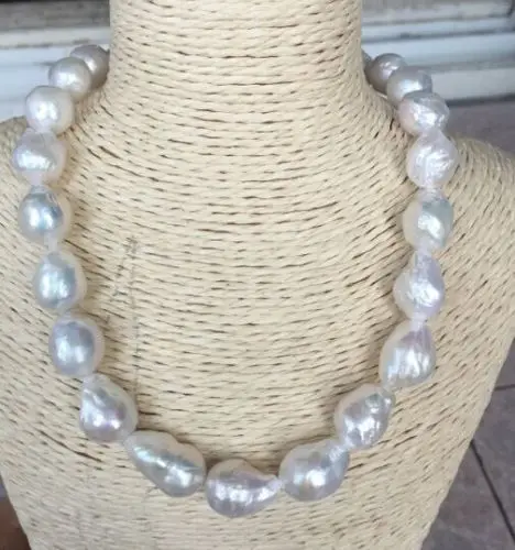 

baroque 18" 16X14 MM SOUTH SEA NATURAL White PEARL NECKLACE 925silver GOLD CLASP