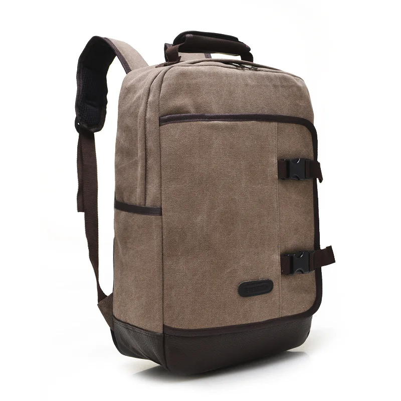 SmartNee High quality canvas backpack men's shoulders solid color large capacity leisure multi 