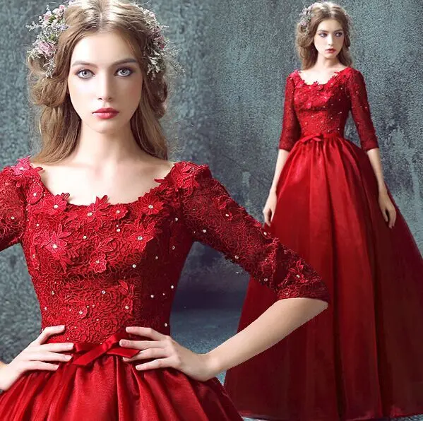 

100%real Red Lace Flower Rhinestone Embroidery Medieval Dress Queen Renaissance Ball Gown Princess Victorian/princess Antoinette