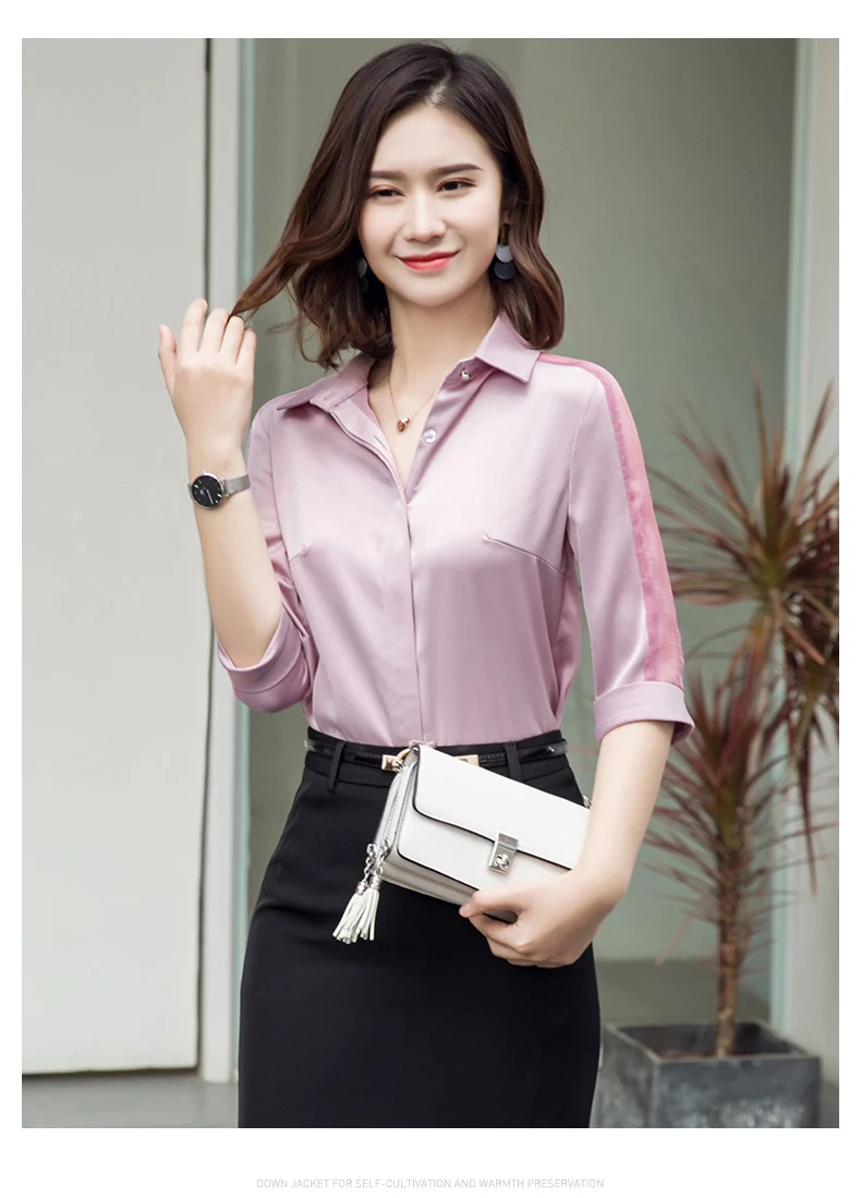 Fashion women Satin shirt Summer new half sleeve casual loose blouses office ladies plus size work wear tops