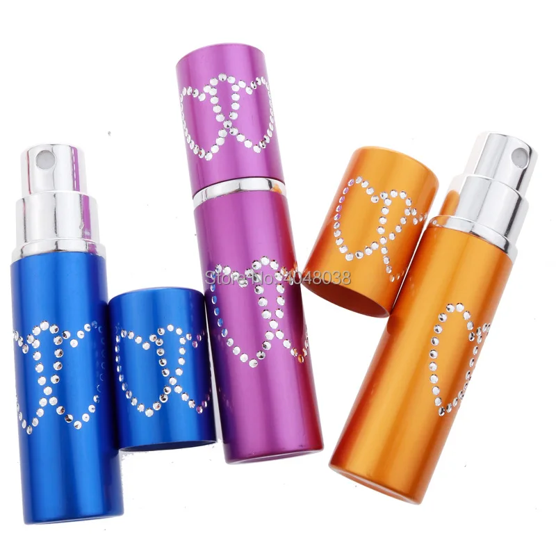 5 ML Portable Spray Pump Bottle Metal Housing Empty Cosmetic Atomizer Diamond Heart Perfume Refillable Bottle Sample Trial Vials (2)