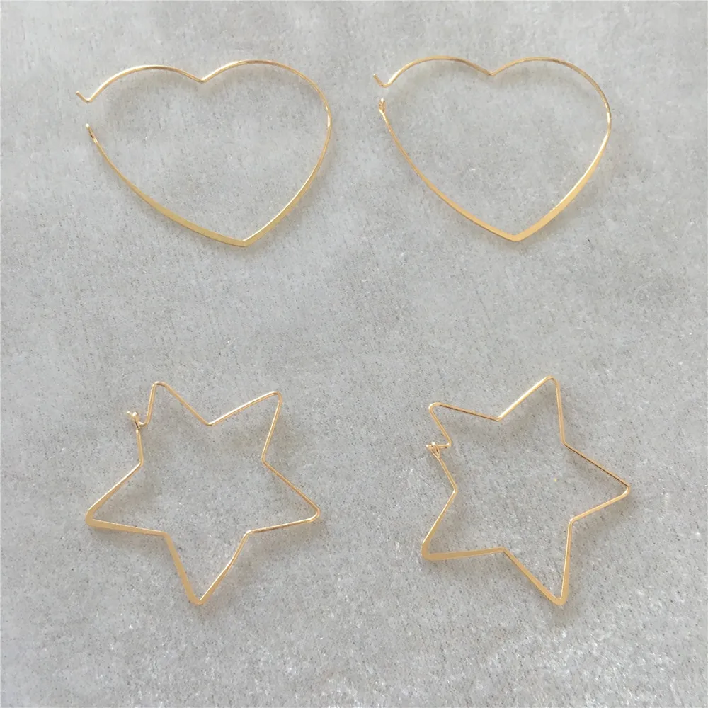 

TRENDY GOLD COLOR PLATING HEART STAR SHAPE HOOP EARRING FOR WOMAN GIRL