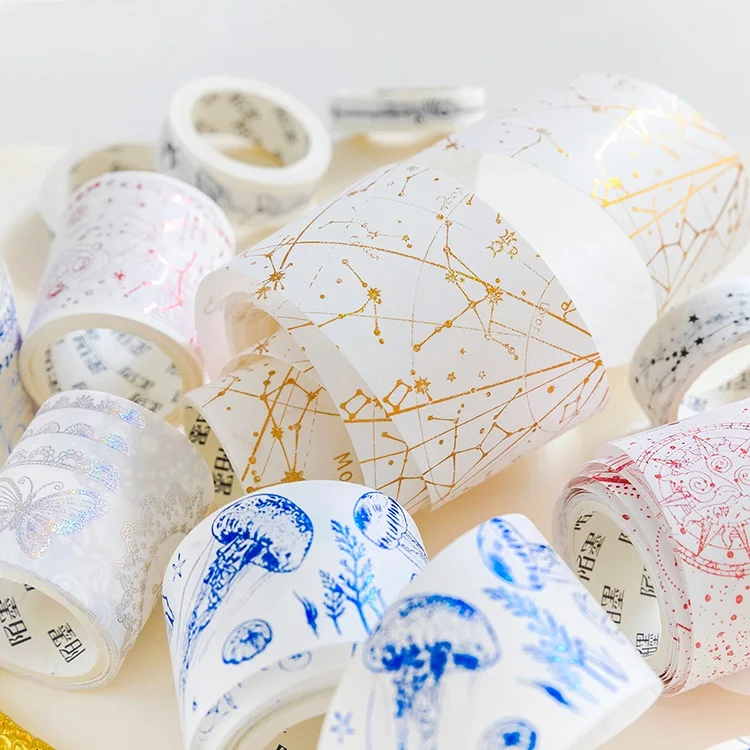 

2Rolls/Lot Foil Printing Flowers Petal Lace Stars Number Japanese Decorative Adhesive DIY Masking Paper Washi Tape Sticker Label