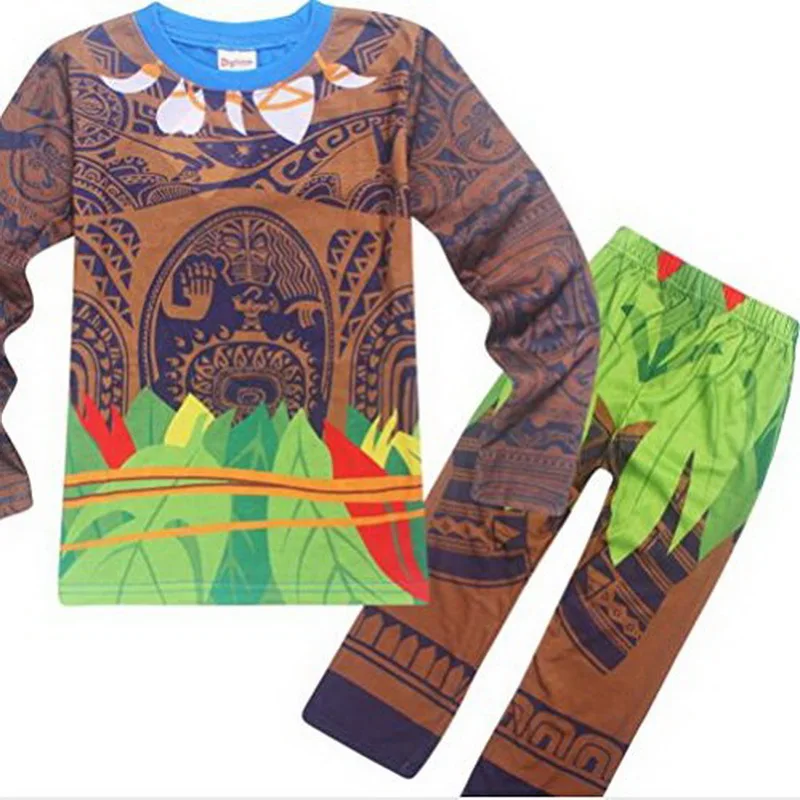 Moana Maui Costume Boys Pyjama Sets Nightwear Sleepwear Long Sleeve 3-10 Years teen kid child t skirt clothes bathrobe cartoon