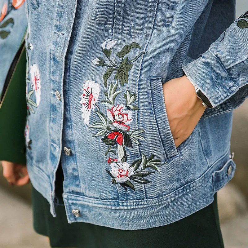 Bordir Denim Jaket Kasual 