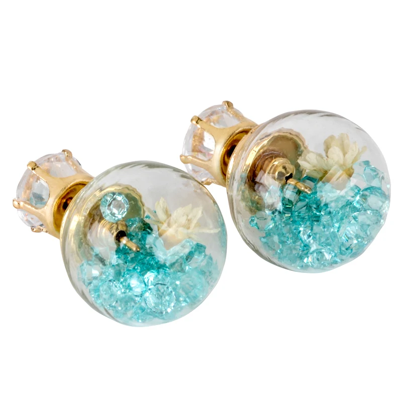 Hot Fashion Women Lady Elegant Flower Spherical Rhinestone Ear Stud Earrings
