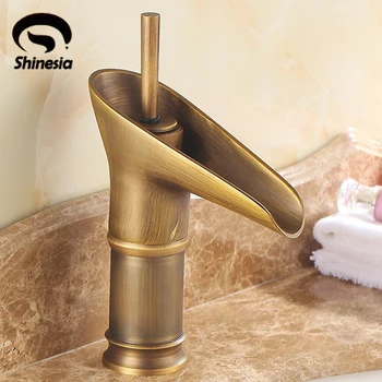 

Euro Style Tall Antique Brass Waterfall Bathroom Vessel Sink Basin Faucet Tap
