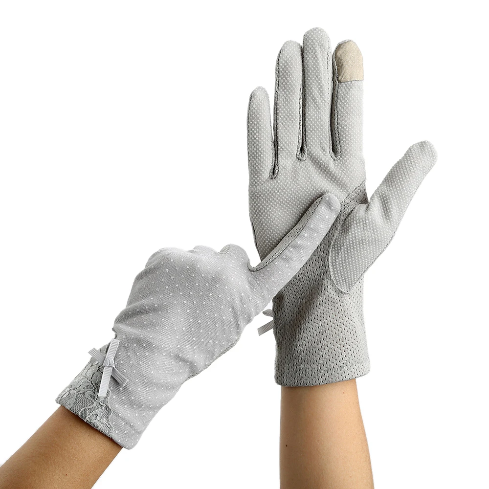 Летние кружевные перчатки автомобильные с сенсорным экраном женские эластичные противоуф Нескользящие хлопчатобумажные перчатки для