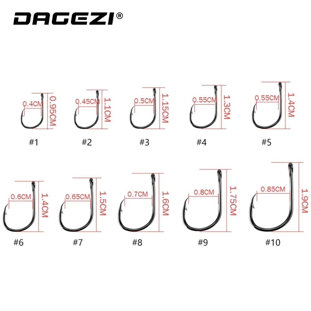 DAGEZI 100 шт./лот Зазубренные Крючки #1/#2/#3/#4/#5/#6/#7/#8/#9/#10 рыболовный крючок из