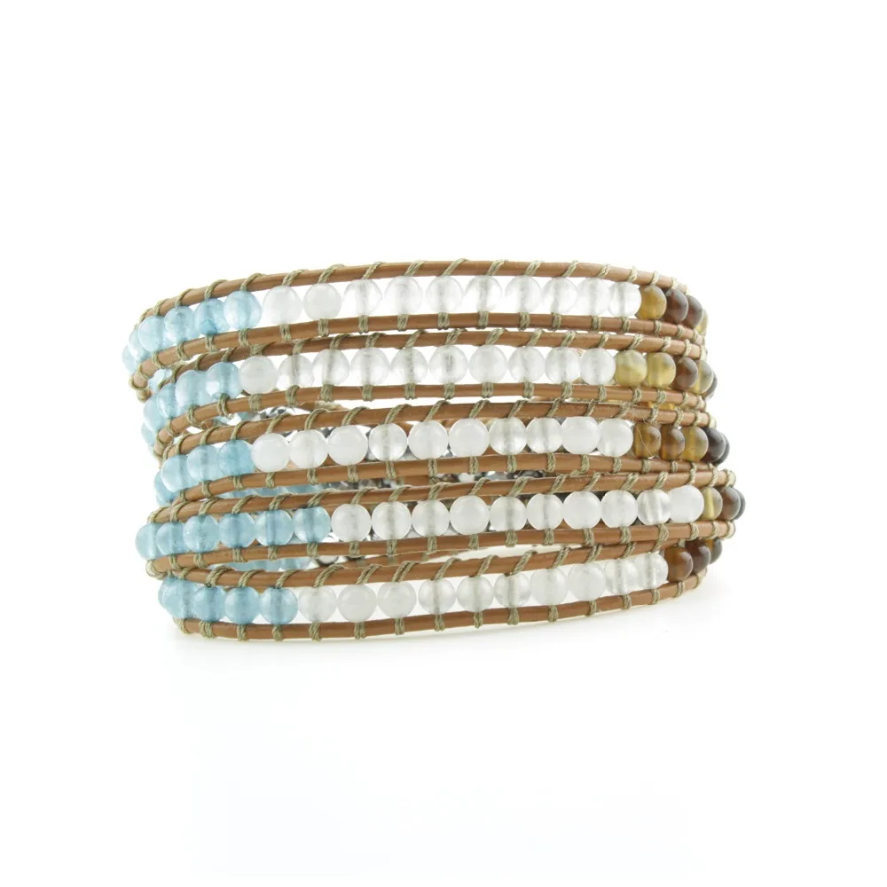 

Drop Shipping Multi-Layers Handmade Woven Stone Beaded Wrap Around Leather Bracelet