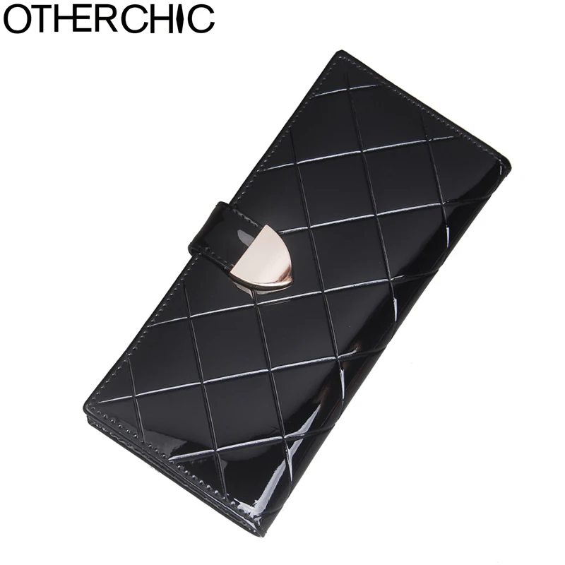 OTHERCHIC Women Elegant Genuine Cowhide Patent Leather Wallets Woman