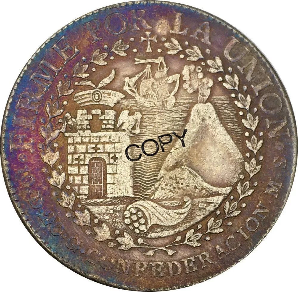 Перу 1838 Южная Cuzco MS 8 Reales Sun Face вулкан песо Латунное покрытие Серебряная копия