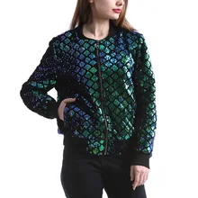 Весенне-осеннее Женское пальто с блестками зеленая куртка-бомбер уличная верхняя одежда на молнии с длинными рукавами повседневные свободные базовые Топы