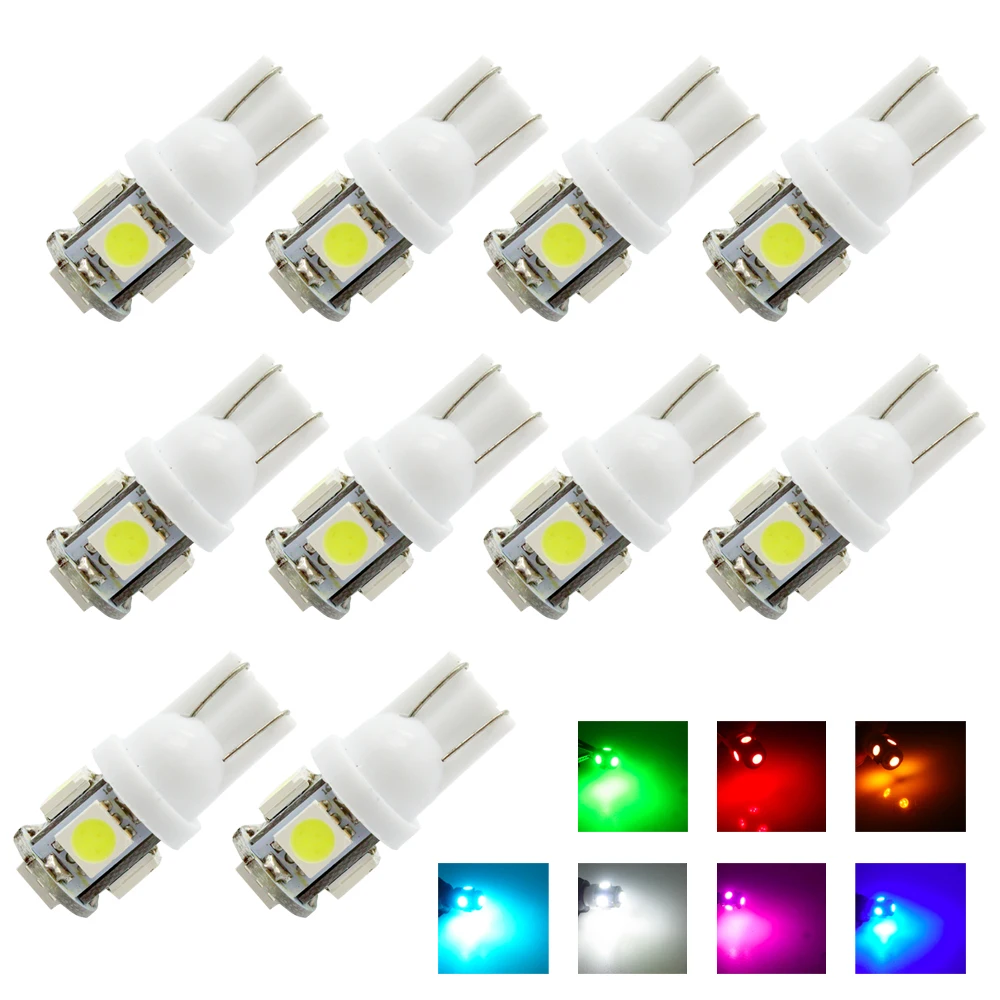 10 шт. Автомобильные светодиодные лампы T10 SMD 5050 5 LED W5W 194 168 921 2825|Сигнальная лампа| |