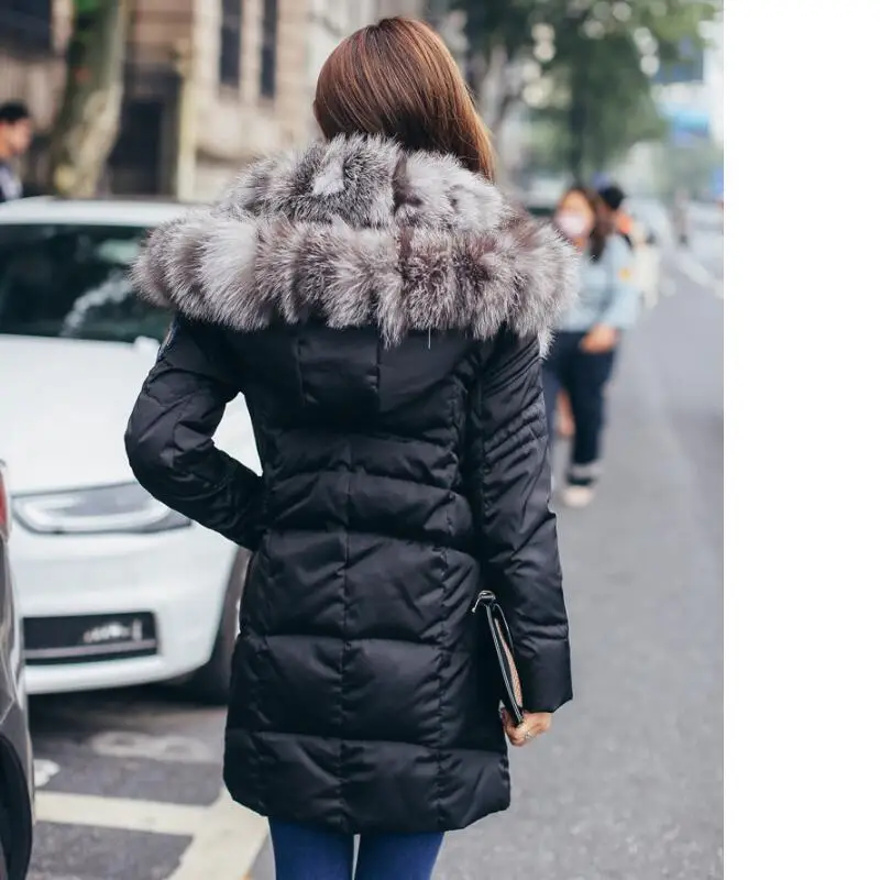 Новая модная зимняя женская куртка с натуральным лисьим мехом, Женское зимнее пальто с воротником из натурального Лисьего меха, пуховик для женщин