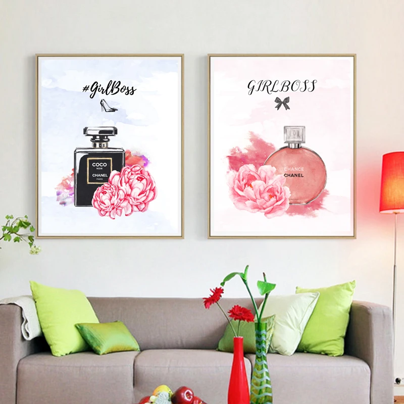 

Nordic Perfume Bottle With Flowers Canvas Painting Poster Print Channel HD Wall Art Picture For Living Room Bedroom Modern Decor