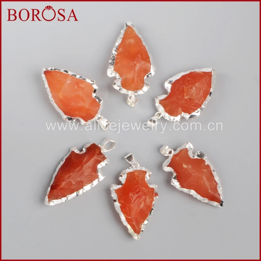 BOROSA Druzy 5 шт. чистого серебра Naural грубые Arrowhead красный халцедон кулон из бисера SS021 |