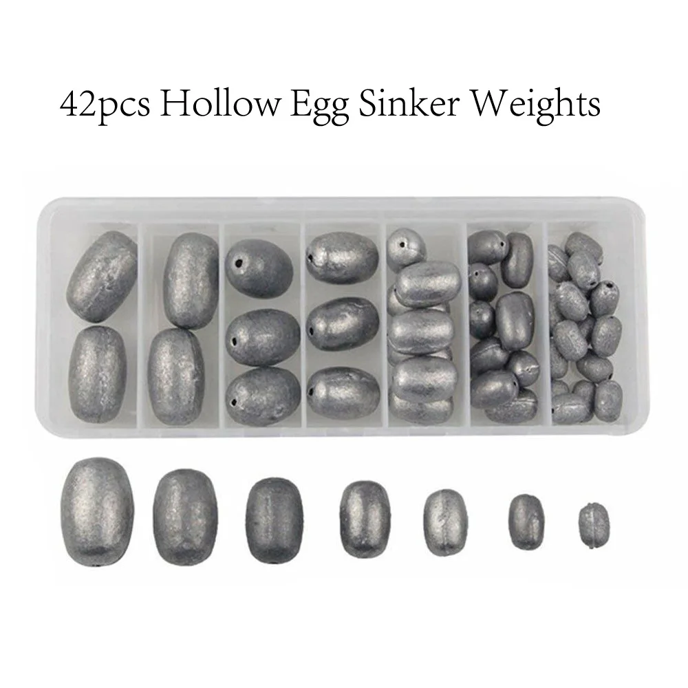 

Hyaena 42pcs/Box Egg Sinker Weight Kit Saltwater Fishing Sinker Olive Egg Bass Casting Bullet Weight 7 size