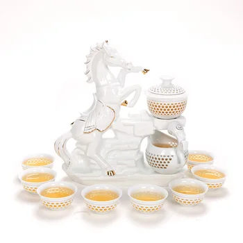 

11PCS/Lot Creative Automatic Openwork Ceramic Porcelain Chinese Kung Fu Tea Set Tea Cups Fair Cup Horse Base Gaiwan Kit Art Gift