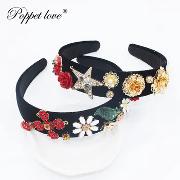

Luxury Hair Jewelry For Bride Cross Crystal Star Pearl Metal Leaf Hairband Wedding Tiaras Headpiece Headband Bridal Hair Accesso