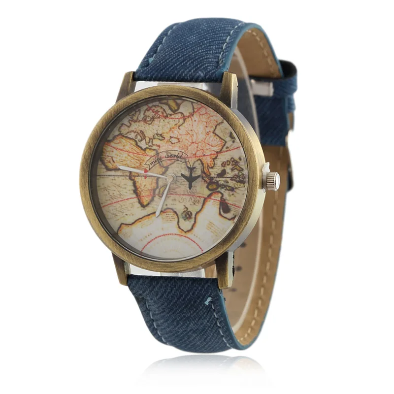 2018 Cowboy strap Map font b Watch b font By Plane font b Watches b font