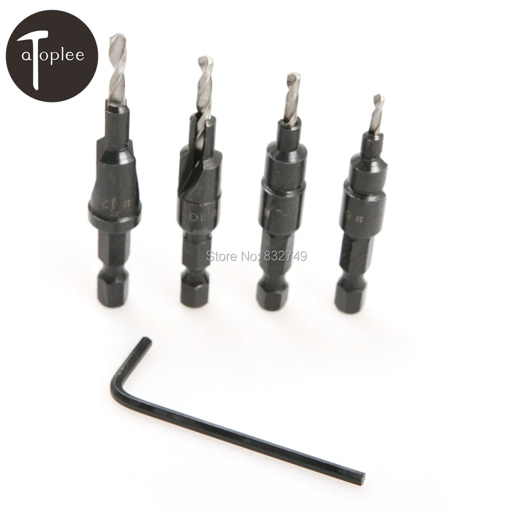 US USA Stock Warehouse 4 PCS 1/4 Hexagon Shank Countersink Taper Drill