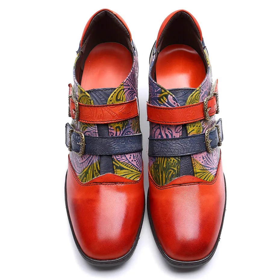 New Buckle Strap Heels Pumps Handmade Mixed Colors Casual Footwear Genuine Leather Comfortable Mother Shoes Woman Large Size 42 (9)