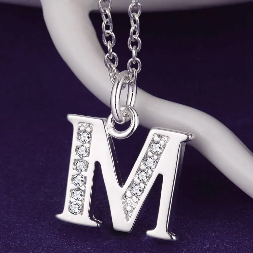 Letter M bling zircon silver plated 