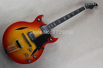 2017 Chinese Factory Custom New! Tiger flame Jazz Hollow body Electric Guitar L sunburst red  guitar factory from china   930