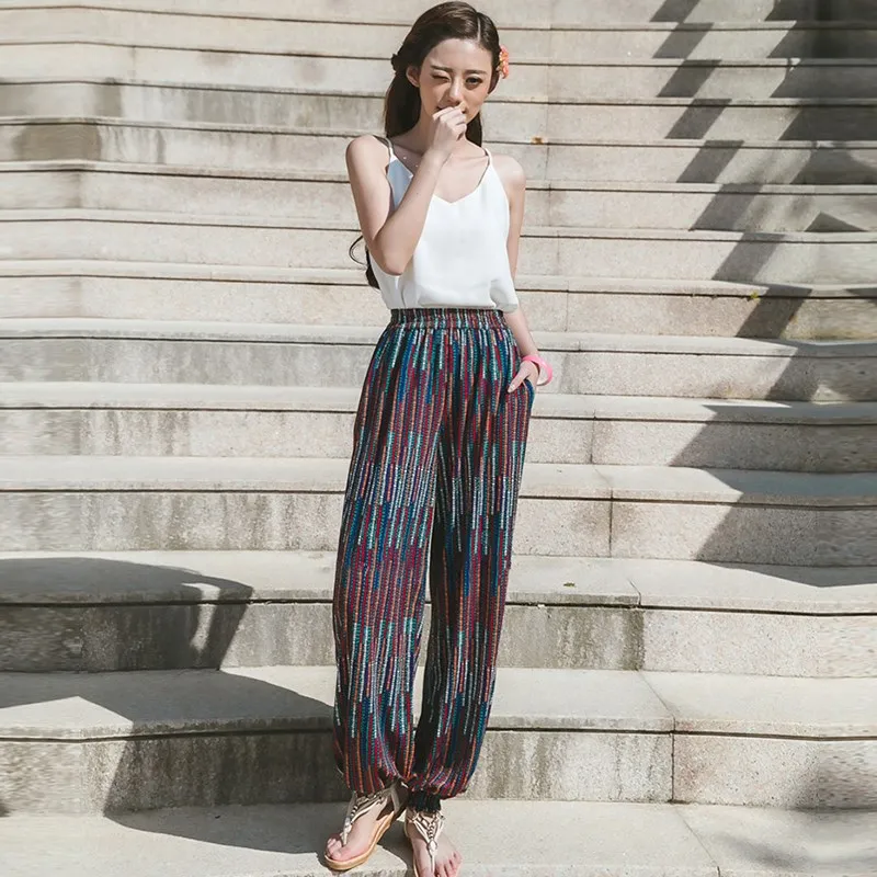 2019 fashion print chiffon harem pants bohemian style