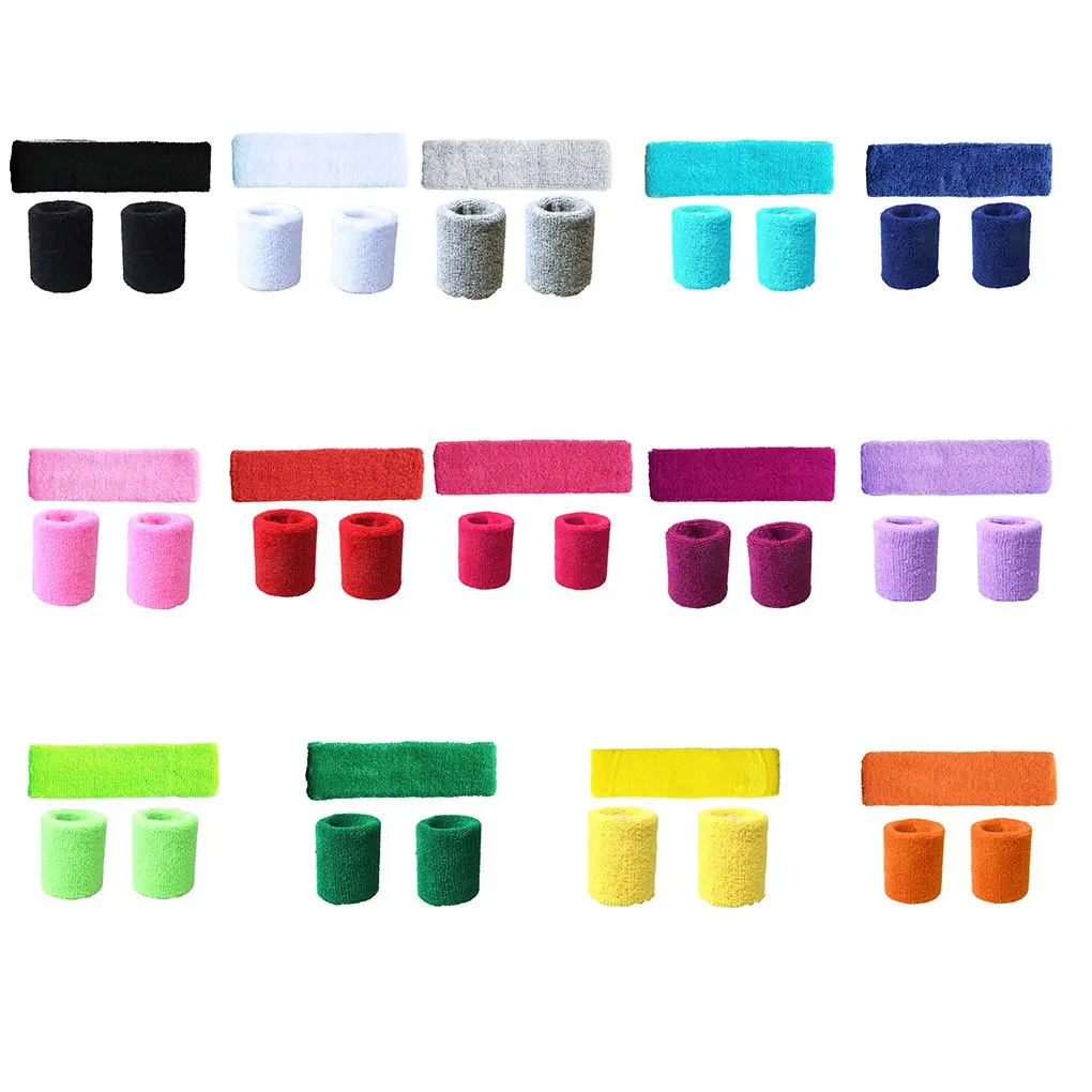 Girls Sweet Unisex Polyester Elastic Wristband Headband Set Solid Color