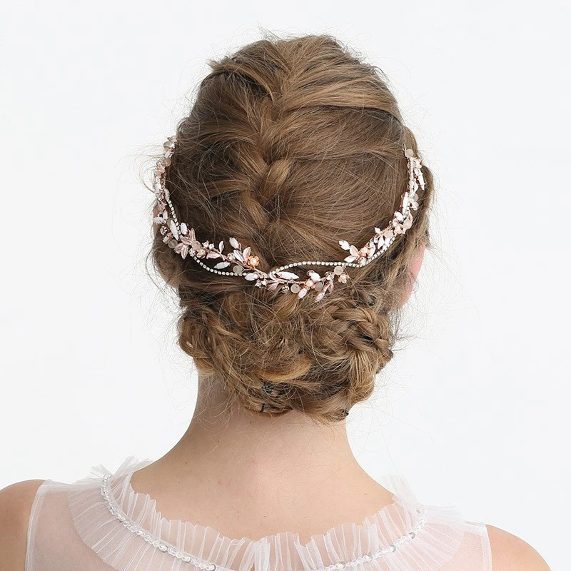 Dower me Gold Leaf Headband Bridal Hair Vine Jewelry Rhinestone Wedding Hair Accessories Women Tiara HW5072