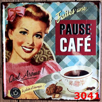 

PAUSE CAFE Tin Sign Metal Plaque Vintage Style Wall Sticker PUB House Metal Painting Tin Sign House Decor 30*30CM