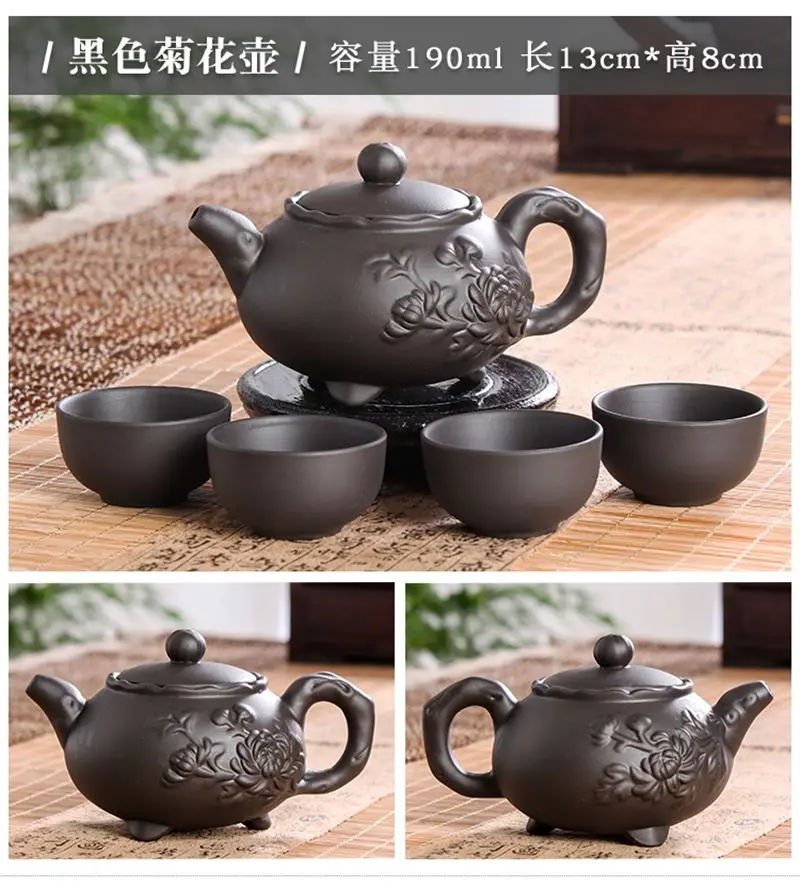 Настоящий чайный горшок Исин с 4 чашками 150 мл, чайный набор из фиолетовой глины, чайник кунг-фу, чайный горшок для путешествий, чайный набор
