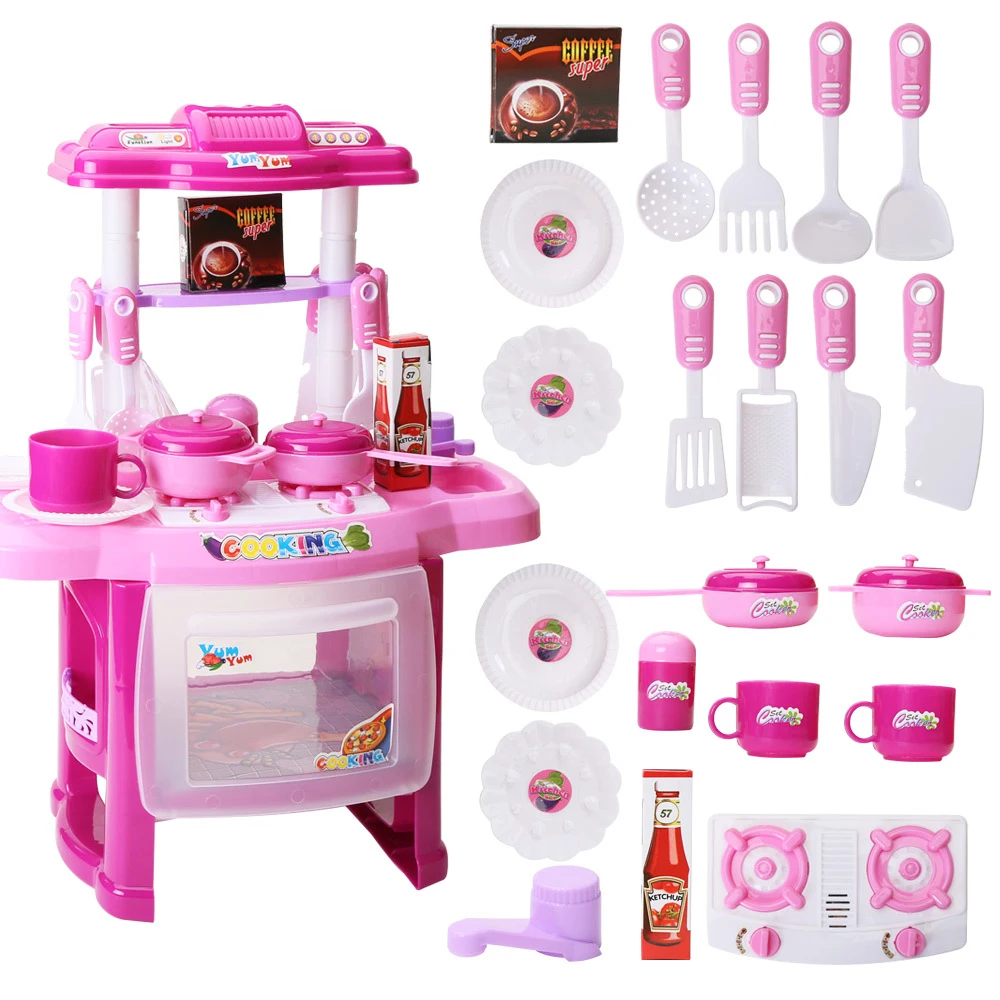 Детские миниатюрные кухонные игрушки, ролевые игры, набор для приготовления пищи со звуком и светом, резка фруктов и овощей, детский кухонный стол
